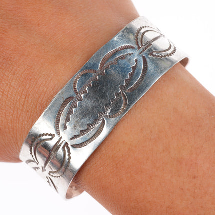 6.25" c1940's Navajo deep stamped sterling silver wide band cuff bracelet