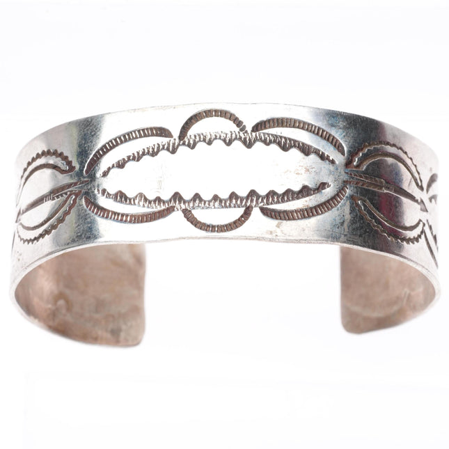 6.25" c1940's Navajo deep stamped sterling silver wide band cuff bracelet