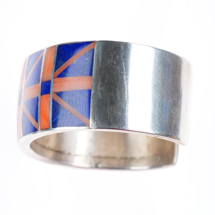 6.5" Mary Morgan Navajo sterling silver coral and lapis inlay cuff bracelet