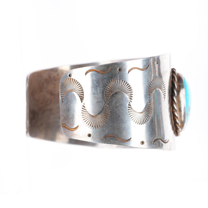 6.25" vintage Native American sterling silver wide band turquoise cuff bracelet