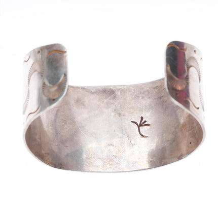 6.25" vintage Native American sterling silver wide band turquoise cuff bracelet