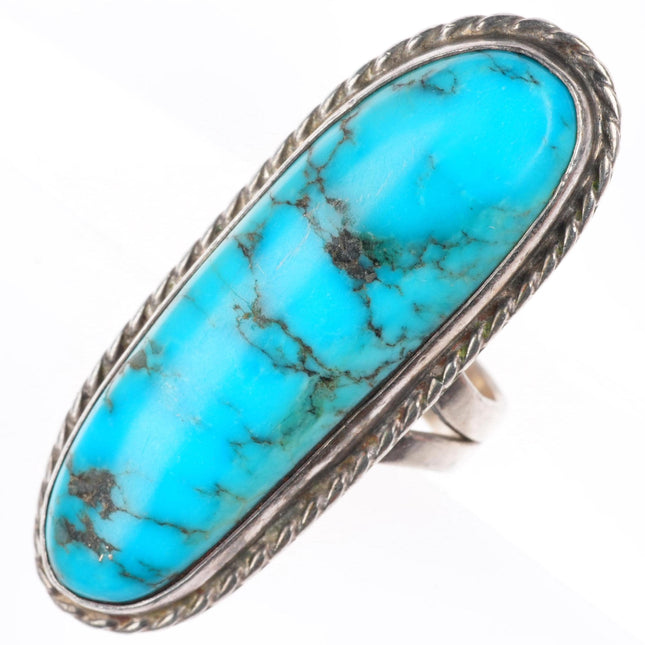 sz4.75 long vintage Tom Sam Navajo sterling silver Kingman turquoise ring