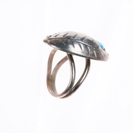 sz7 vintage Navajo sterling silver and turquoise feather ring