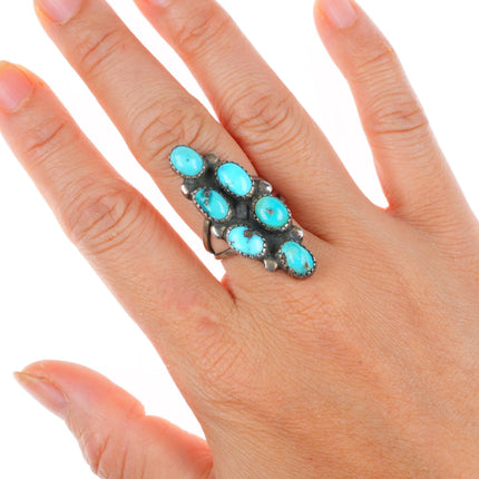 sz7.5 vintage Navajo sterling silver turquoise cluster long ring