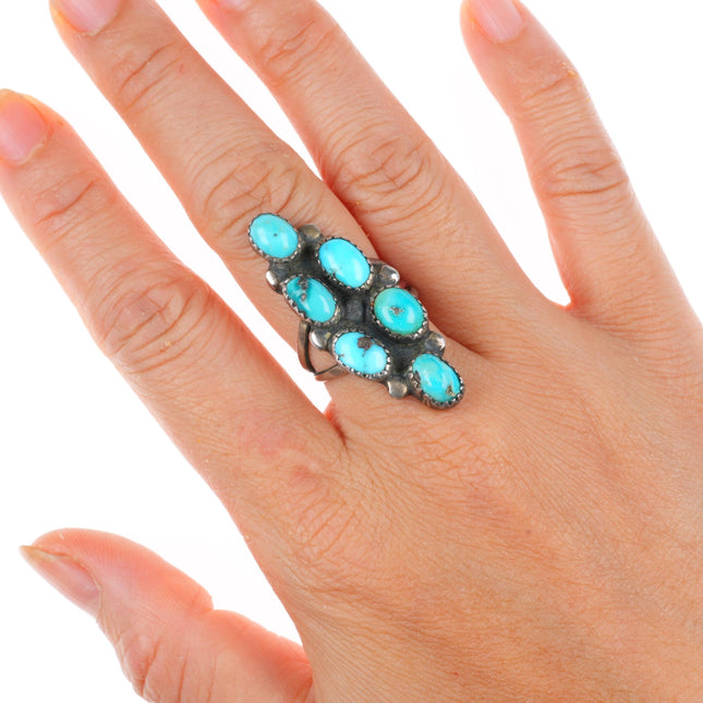 sz7.5 vintage Navajo sterling silver turquoise cluster long ring