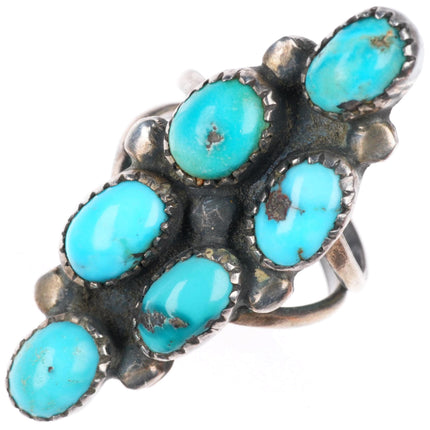sz7.5 vintage Navajo sterling silver turquoise cluster long ring