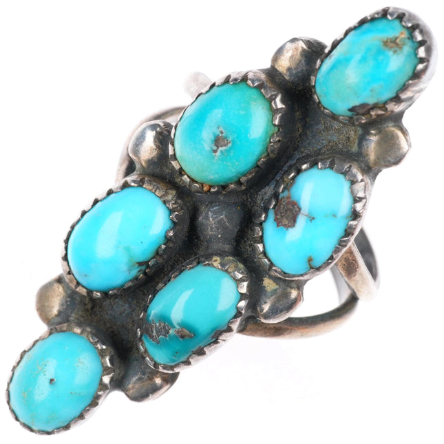 sz7.5 vintage Navajo sterling silver turquoise cluster long ring