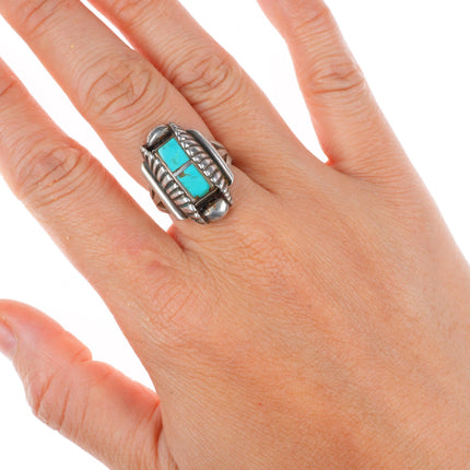 sz7 vintage Native American sterling silver turquoise inlay ring
