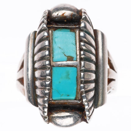sz7 vintage Native American sterling silver turquoise inlay ring