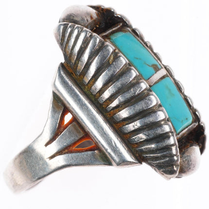 sz7 vintage Native American sterling silver turquoise inlay ring