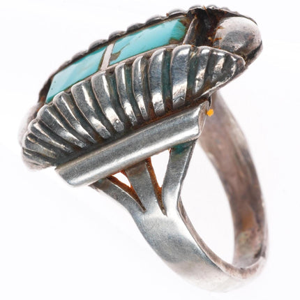 sz7 vintage Native American sterling silver turquoise inlay ring
