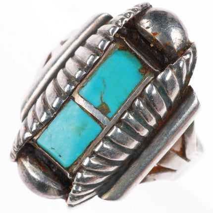 sz7 vintage Native American sterling silver turquoise inlay ring