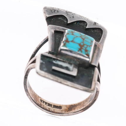 sz7.5 vintage Navajo sterling silver high grade red spiderweb turquoise ring