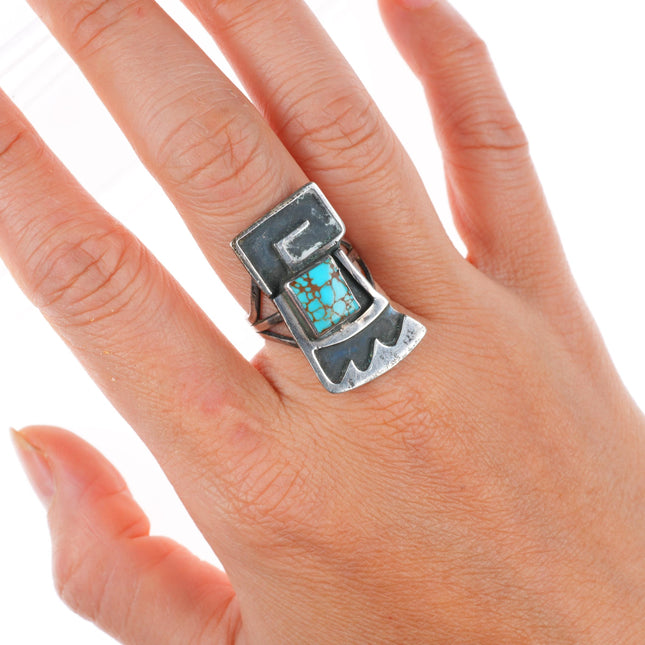 sz7.5 vintage Navajo sterling silver high grade red spiderweb turquoise ring