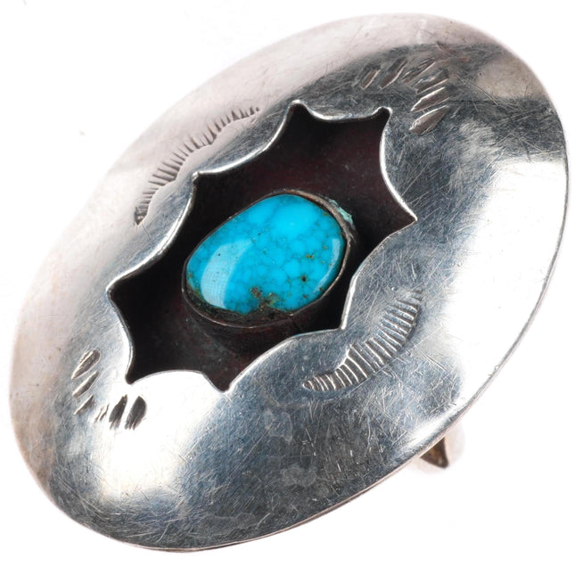 sz6 vintage Navajo sterling silver shadowbox waterweb turquoise ring