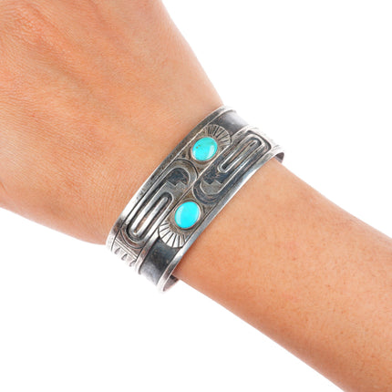 6.6" 1950's Douglas Holmes Hopi overlay turquoise sterling silver cuff bracelet