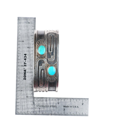 6.6" 1950's Douglas Holmes Hopi overlay turquoise sterling silver cuff bracelet