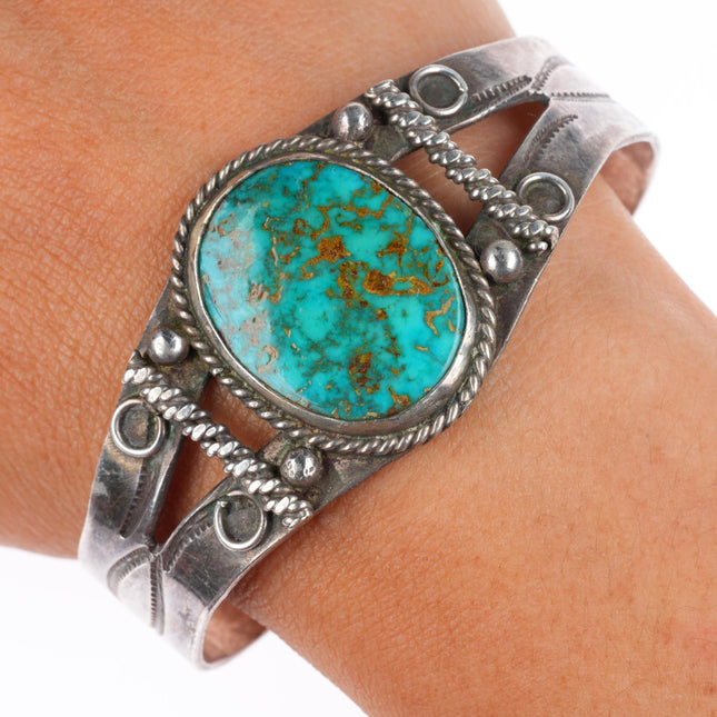 6.8" 1940's Navajo Pilot Mountain turquoise sterling silver cuff bracelet