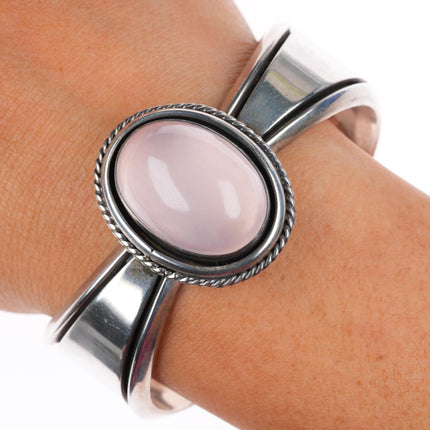 6.5" ED Navajo Rose quartz sterling silver modernist cuff bracelet
