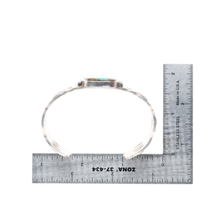 6.8" Navajo stamped sterling silver Ceremonial Kingman turquoise cuff bracelet