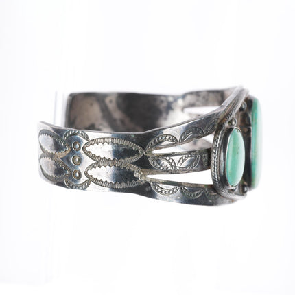 6.75" c1940 vintage Navajo 3 stone turquoise sterling silver cuff bracelet