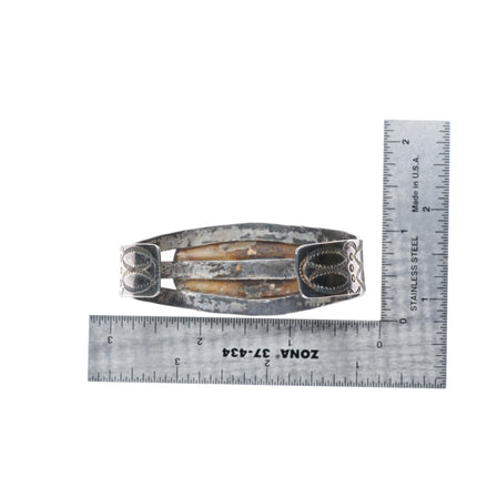 6.75" c1940 vintage Navajo 3 stone turquoise sterling silver cuff bracelet