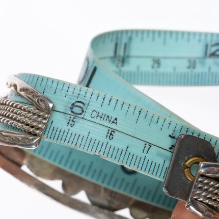 6.9" Vintage B Navajo sterling silver large stone turquoise row cuff bracelet