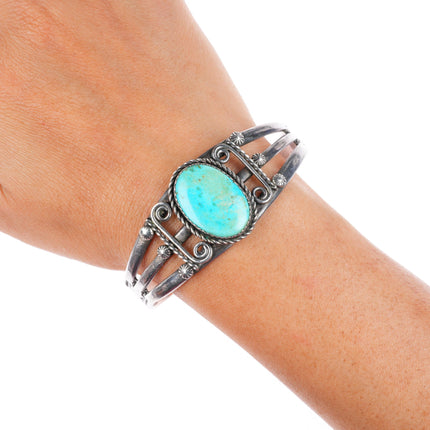 6.9" c1930-40's Navajo vintage sterling silver cuff bracelet with turquoise