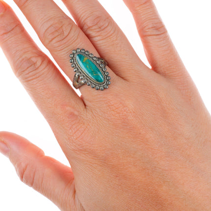 sz7 vintage Bell trading post high grade Blue Gem turquoise sterling silver ring