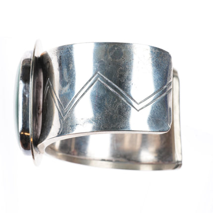 6.4" Large Andy Marion Navajo sterling silver malachite modernist cuff bracelet