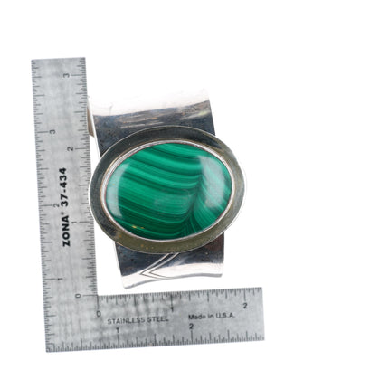 6.4" Large Andy Marion Navajo sterling silver malachite modernist cuff bracelet