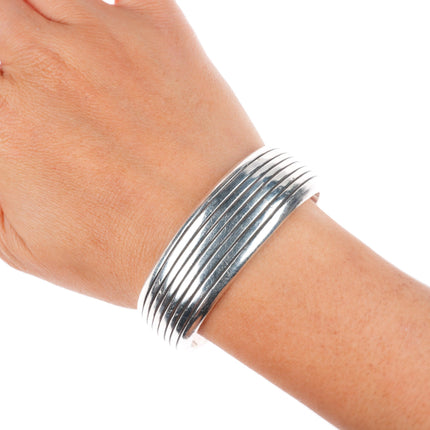 6.5" Gene & Martha Jackson Navajo sterling silver ribbed modernist cuff bracelet