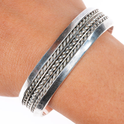 6.3" Douglas Etsitty Navajo sterling silver braded sturdy stacker cuff bracelet