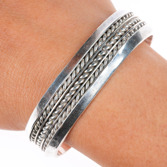 6.3" Douglas Etsitty Navajo sterling silver braded sturdy stacker cuff bracelet