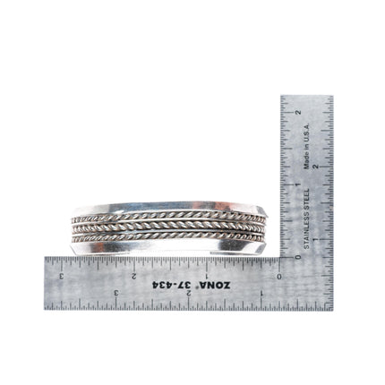 6.3" Douglas Etsitty Navajo sterling silver braded sturdy stacker cuff bracelet