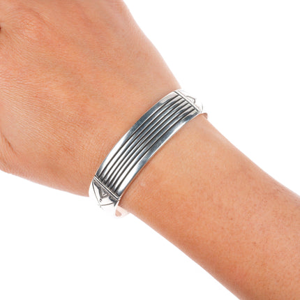 6.4" Charlie John Navajo sterling silver stamped/chiseled cuff bracelet