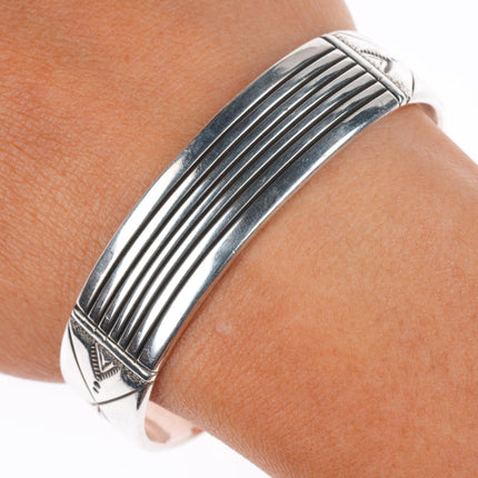 6.4" Charlie John Navajo sterling silver stamped/chiseled cuff bracelet
