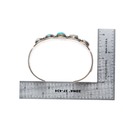 6.75" vintage Navajo sterling silver deep stamped turquoise row cuff bracelet