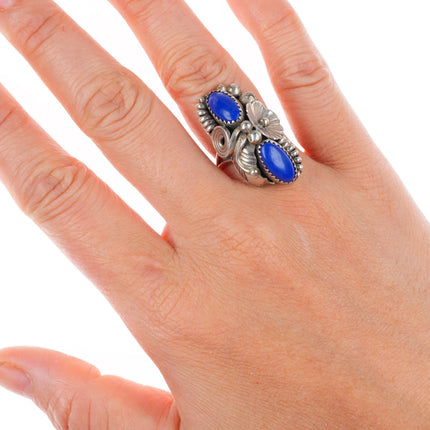 sz6.5 Max Calabaza Navajo sterling silver lapis 2 stone ring