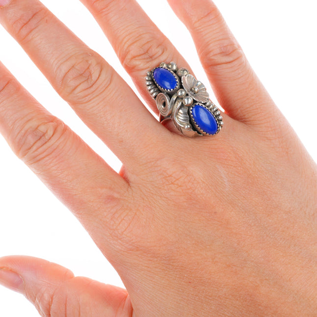 sz6.5 Max Calabaza Navajo sterling silver lapis 2 stone ring