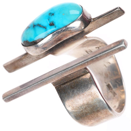 sz7 vintage southwestern modernist adjustable sterling silver turquoise ring
