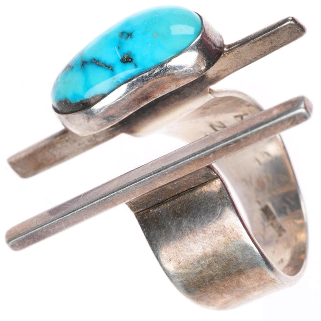 sz7 vintage southwestern modernist adjustable sterling silver turquoise ring