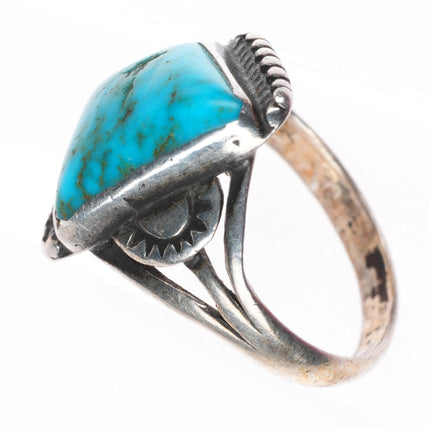 sz8 c1930's Vintage Navajo ingot silver high grade turquoise ring