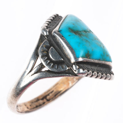 sz8 c1930's Vintage Navajo ingot silver high grade turquoise ring