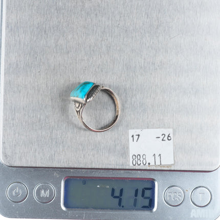sz8 c1930's Vintage Navajo ingot silver high grade turquoise ring