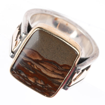 sz10 VM Navajo 14k gold Sterling silver picture jasper ring