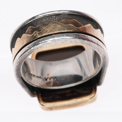 sz10 VM Navajo 14k gold Sterling silver picture jasper ring