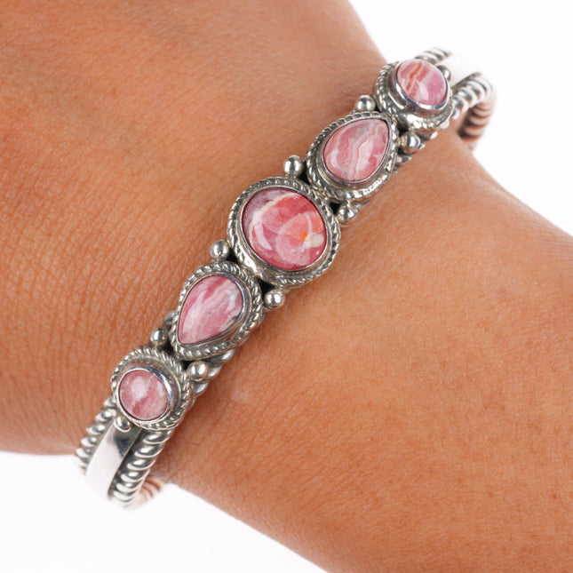 6.5" Thomas Francisco Navajo pink Rhodochrosite sterling silver cuff bracelet