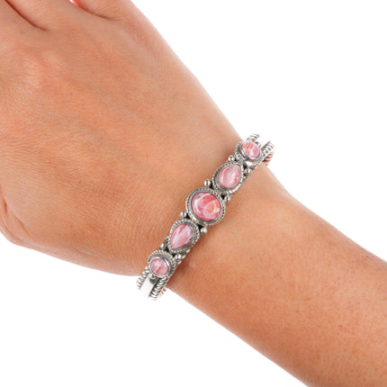 6.5" Thomas Francisco Navajo pink Rhodochrosite sterling silver cuff bracelet