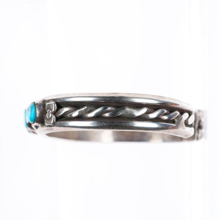 6.5" vintage c1940-50's Navajo sterling silver turquoise row cuff bracelet